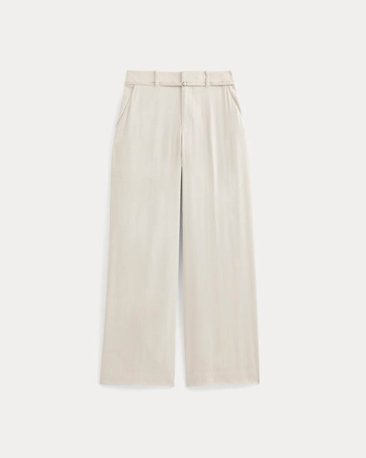Wide-Leg Belted Pant in Stretch Linen | Birch | Long