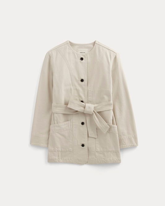 The Long Denim Barrel Jacket | Garment-Dyed Sand