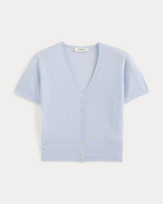 Lace Trim Cardigan in Fine Linen | Skywriting