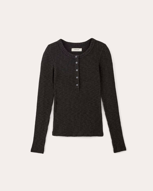 The Cozy Rib Henley | Black
