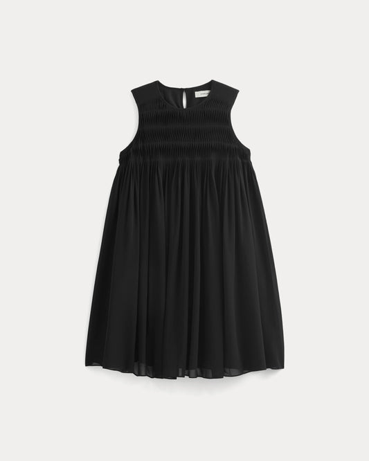 Twisted Pleated Mini Dress in Silk Georgette | Black