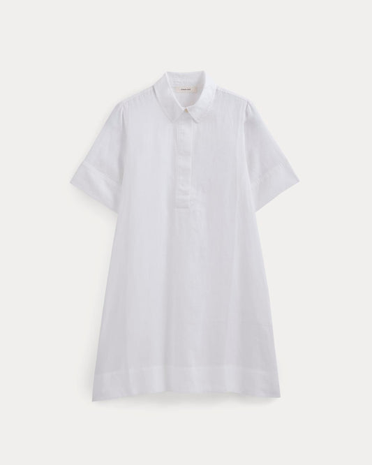 Mini Popover Shirtdress in Linen | White