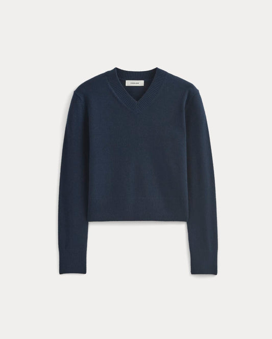 Cashmere Cropped High-V Sweater | Navy