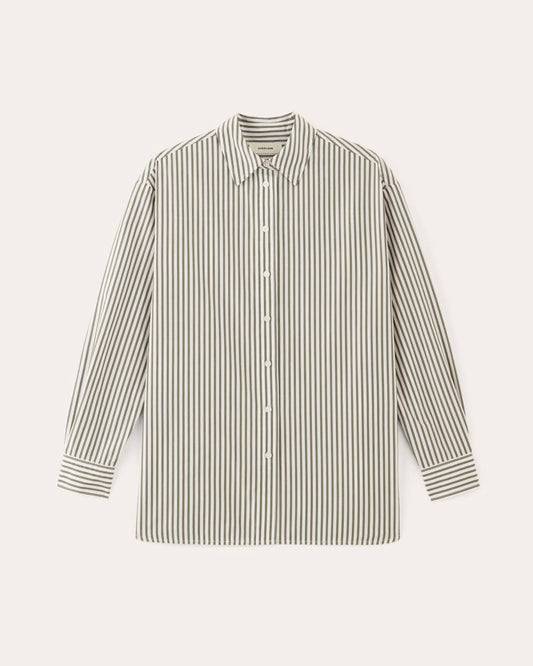 The Supima® Cotton Boyfriend Shirt | White / Moss Green