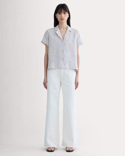 The Notch Shirt in Linen | Stone / White