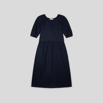 The Linen Oversized Puff-Sleeve Dress | Navy