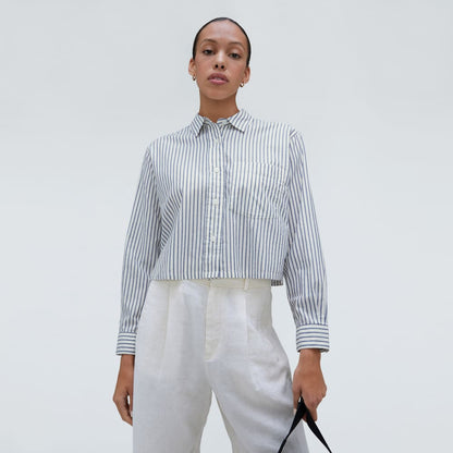 The Way-Short Shirt in Silky Cotton | Deep Blue / Canvas