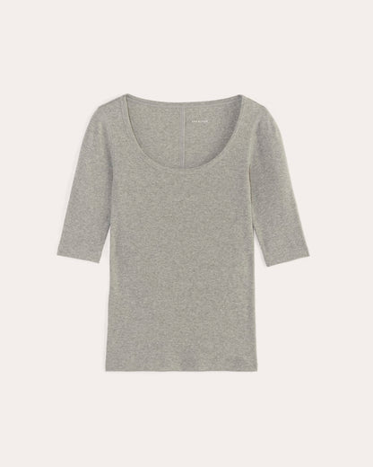 The Luxe Rib Scoop-Neck Tee | Heathered Grey