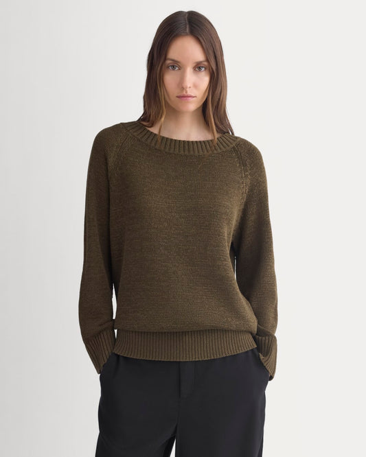 Wide-Neck Crew Sweater in Tape Yarn | Beech