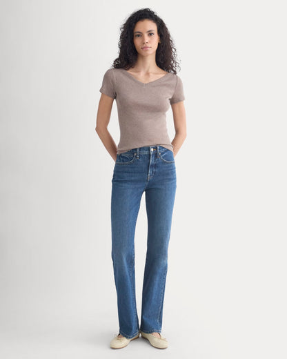 Tissue Short-Sleeve V-Neck Top | Heathered Chocolate Chip