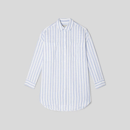 The Way-Long Linen Shirt | Blue / White