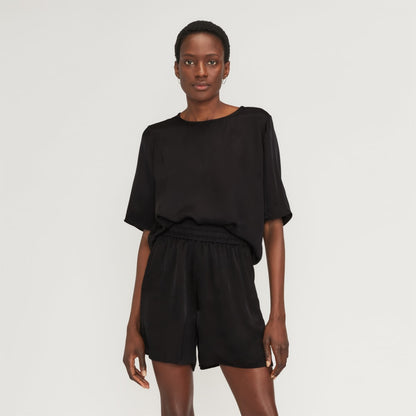 The Satin Relaxed Tee | Black