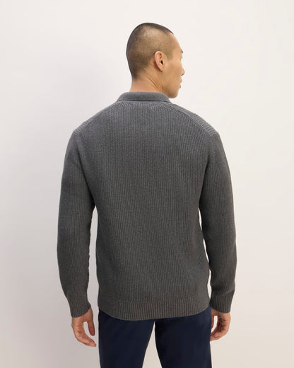 The Cotton Chunky Rib Polo | Heathered Charcoal