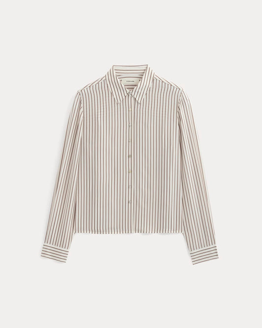 Shrunken Top in Washable Silk | Bone / Toffee Stripe