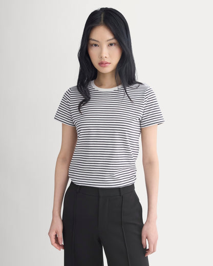 The Slim Crew in Essential Cotton | Bone / Pirate Black Stripe