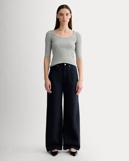The Luxe Rib Scoop-Neck Tee | Heathered Grey