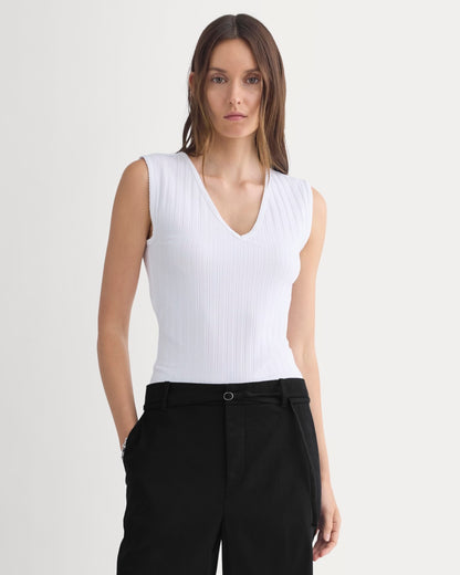 V-Neck Tank in Pointelle | White
