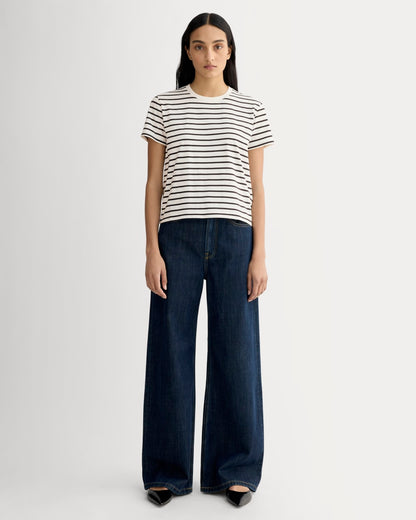 The Box-Cut Tee in Essential Cotton | Bone / Black | No Pocket