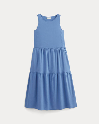 The Tiered Dress in Stretch Linen | Bluebell