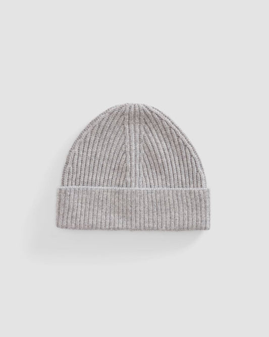 The Cashmere Fine Rib Beanie |  Heathered Grey