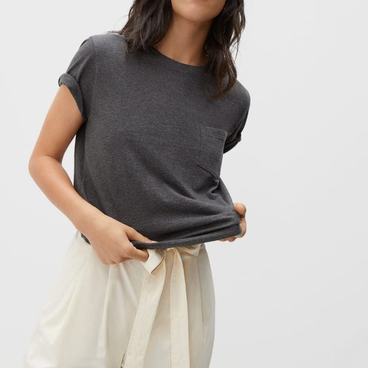 The Box-Cut Tee in Essential Cotton | Charcoal | Pocket