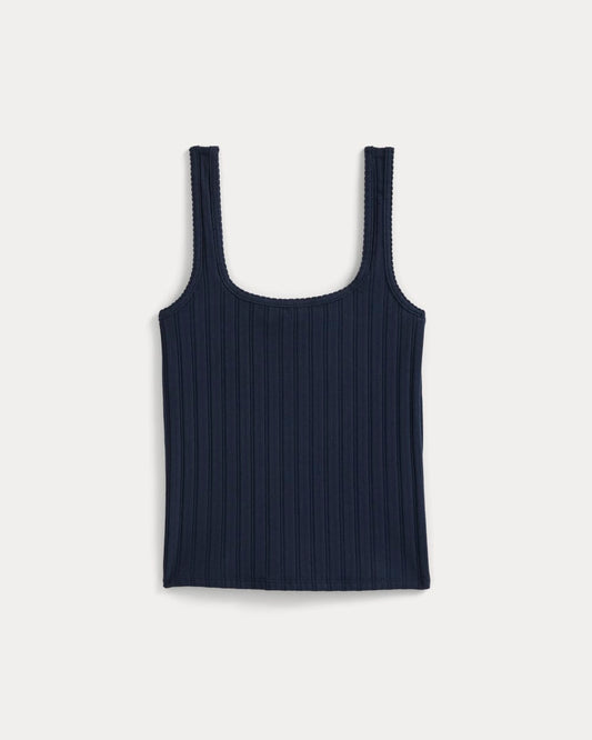 Scoop-Neck Tank in Pointelle | Deep Navy