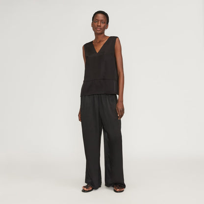 The Satin V-Neck Top | Black