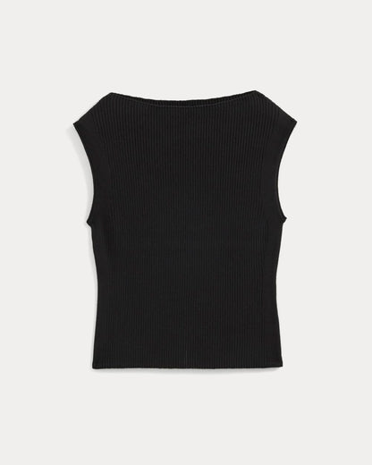 Boat-Neck Ribbed Knit | Black