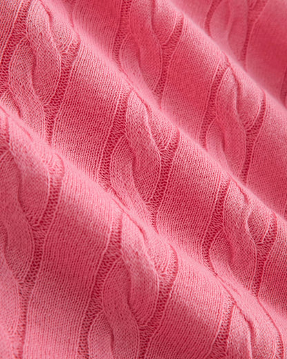 The Cable V-Neck in Cotton Cashmere | Deep Pink