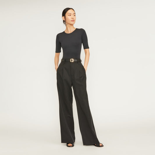 The Short-Sleeve Crew Neck Bodysuit | Black | Thong