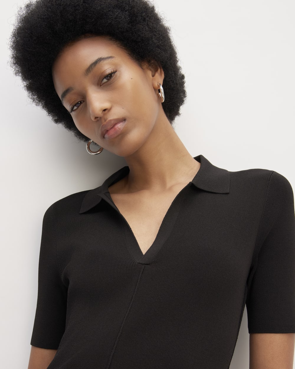 The Viscose Knit Polo Midi Dress | Black