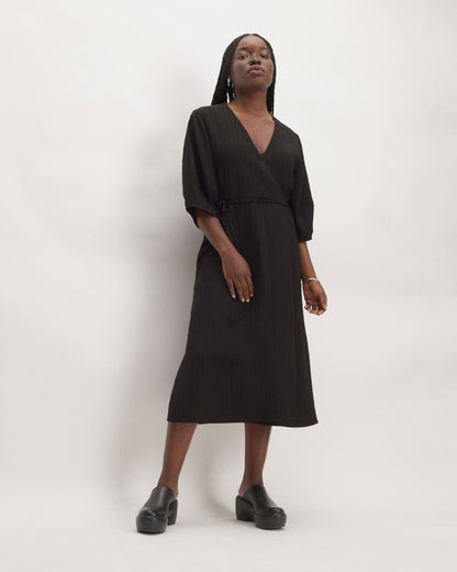 The City Stripe Wrap Dress | Black
