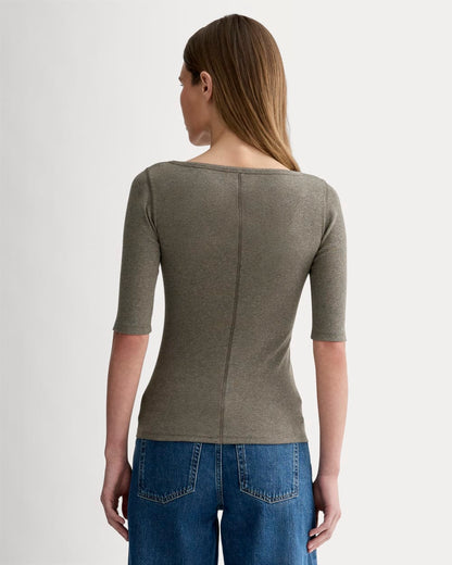 The Luxe Rib Scoop-Neck Tee | Heathered Fatigue