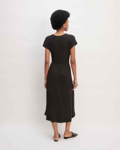The Rib-Knit Cap-Sleeve Midi Dress | Black