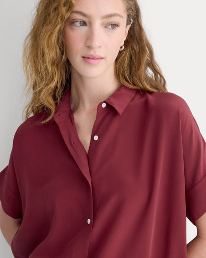The Boxy Shirt in Washable Silk | Pomegranate