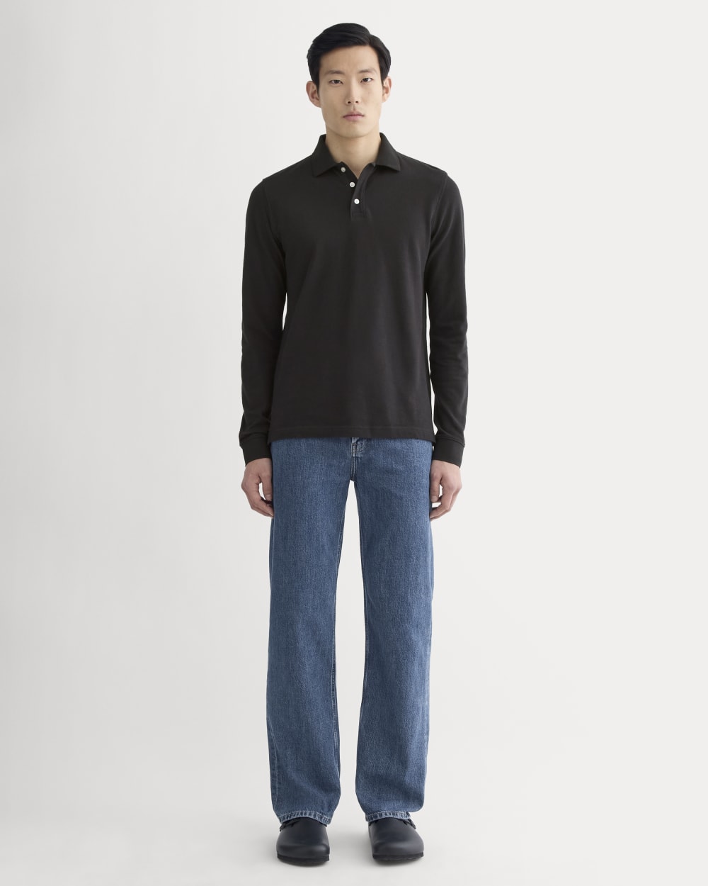 The Long-Sleeve Pique Polo | Black