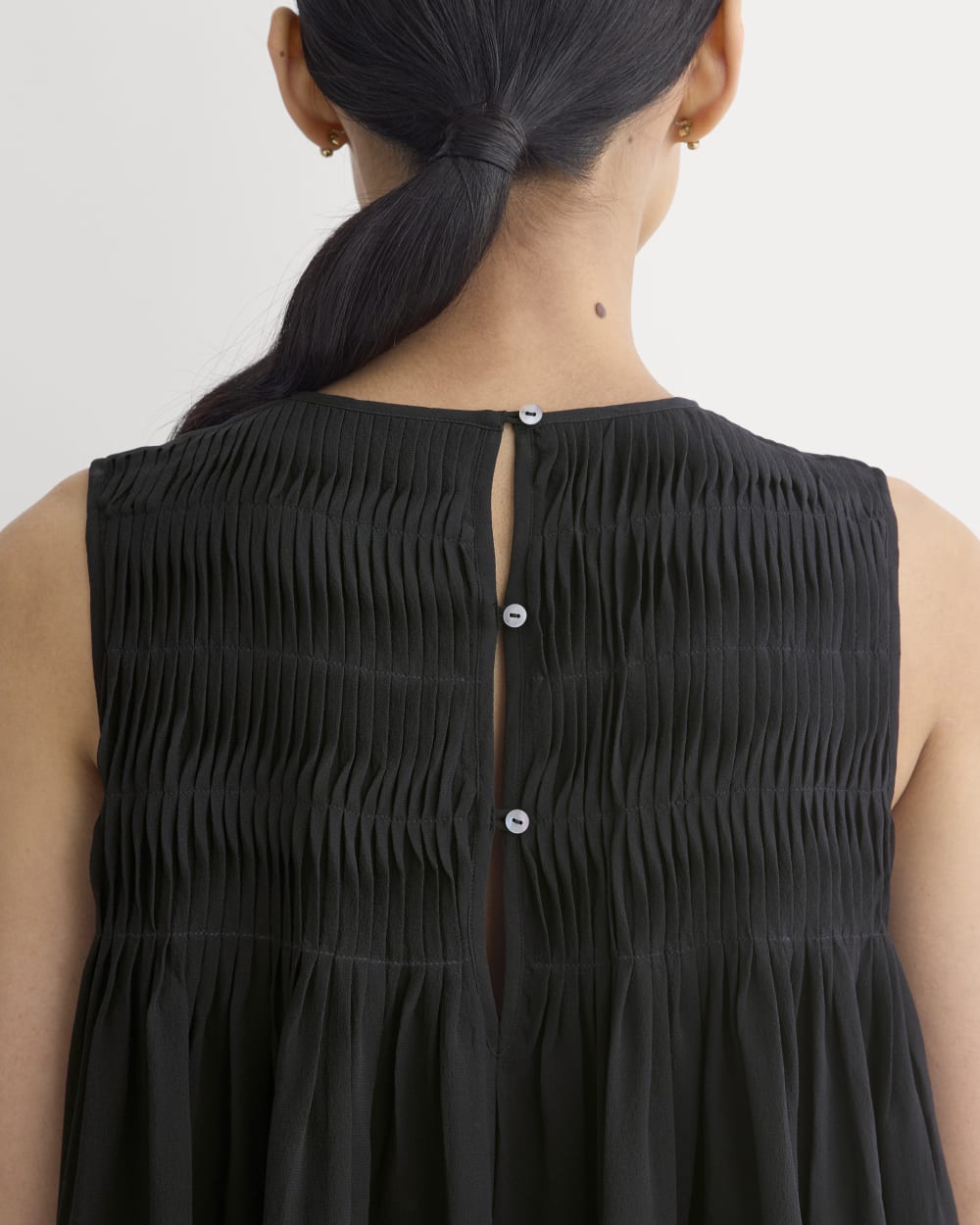 Twisted Pleat Tank in Silk Georgette | Black