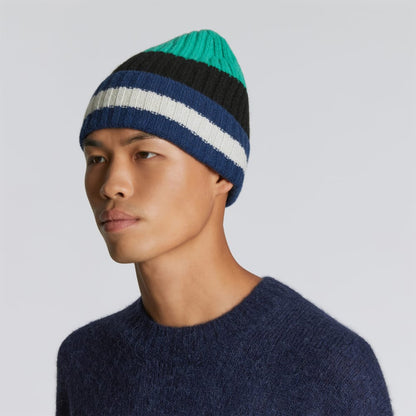 The Cashmere Beanie | Bright Navy Multi Stripe
