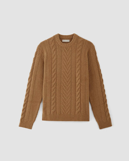 The Felted Merino Cable-Knit Crew | Deep Camel