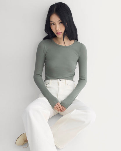 The Luxe Rib Long-Sleeve Crew | Agave Green