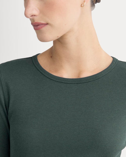 The Luxe Rib Long-Sleeve Crew | Heathered Dark Sea