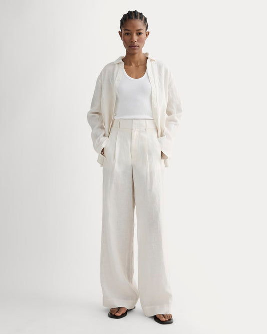 The Linen Way-High® Drape Pant  | Natural Chambray