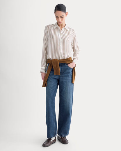 The Must-Have Shirt in Washable Silk | Bone / Toffee Stripe