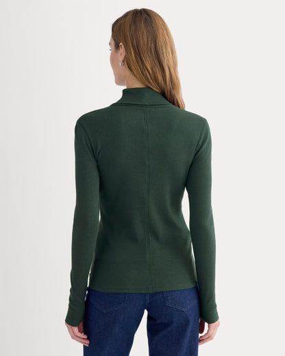 The Luxe Rib Turtleneck | Heathered Dark Sea
