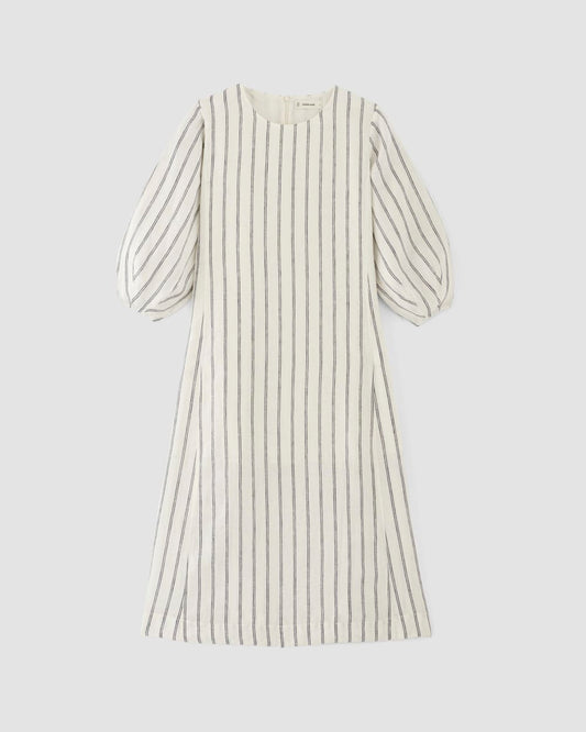 The Linen A-Line Midi Dress | Bone/Navy