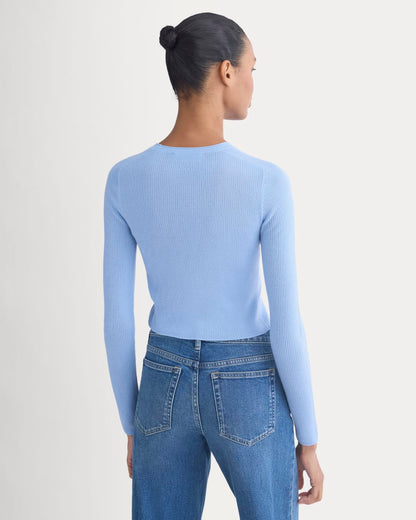 The Cropped Crew Top in Ultrafine Merino | Open Air Blue