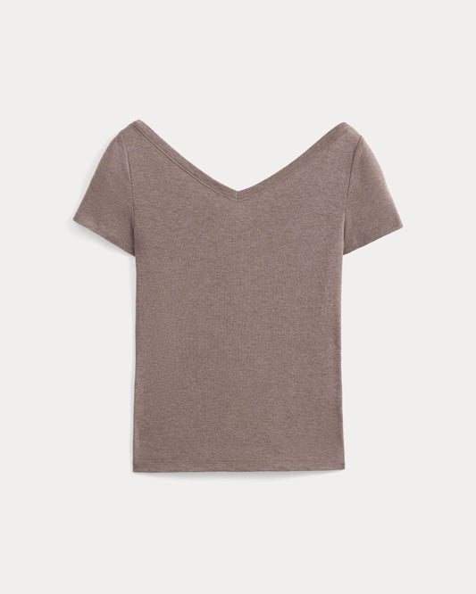 Tissue Short-Sleeve V-Neck Top | Heathered Chocolate Chip