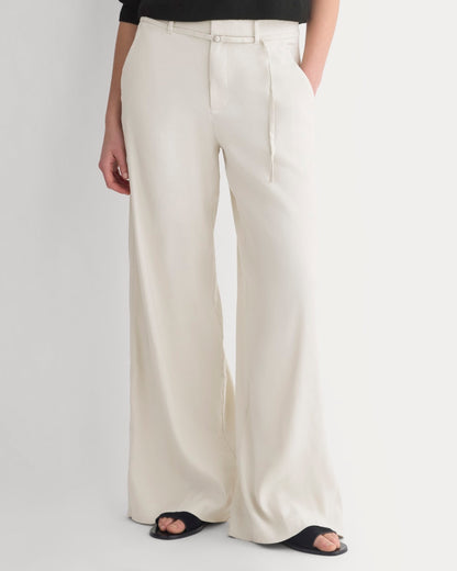 Wide-Leg Belted Pant in Stretch Linen | Birch | Long