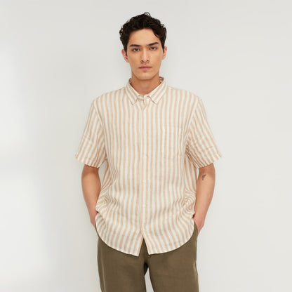 The Classic Short-Sleeve Shirt in Linen | Bone / Caramel
