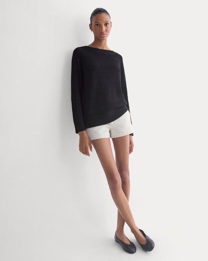 Wide-Neck Crew Sweater in Tape Yarn | Black